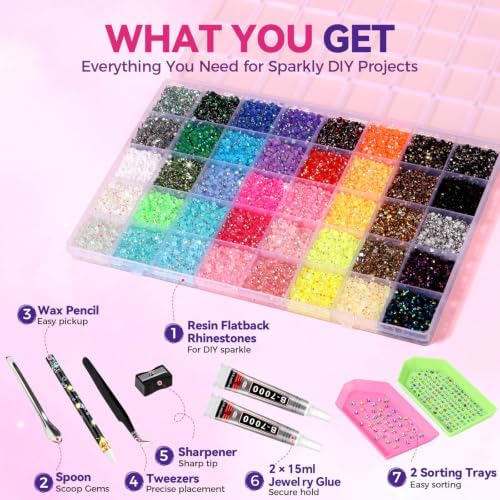 Rhinestone Bedazzling Kit, 40000 3mm Gems 40 Colors, B7000 Glue & Tools