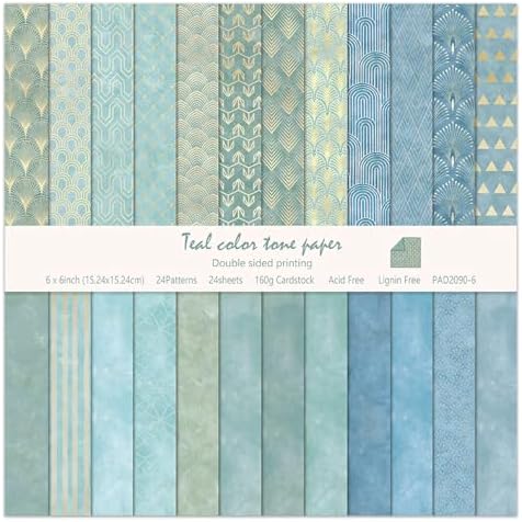 6''x 6'' Blue Geometric Scrapbook Paper Pad- 24 Sheets Double Sided Paper for Junk Journal Supplies DIY Cards Making Decor Gifts Crafts Wrapping Decorative Collage Folded Photo Album