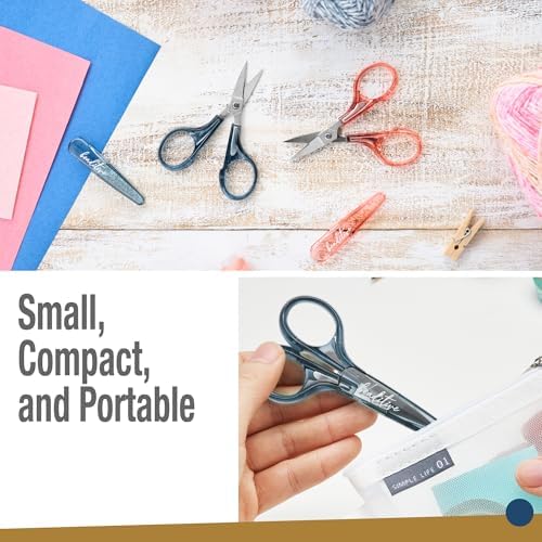 Beaditive Detail Craft Scissors Set (2 pcs) Curved and Straight, Sharp, Compact | Sewing, Embroidery, Paper Cutting, Crafting | Stainless Steel | Protective Cover (Blue&Pink)