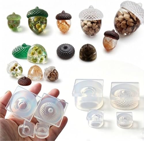2PCS Acorn Silicone Resin Mold, Clear Acorn Shape Epoxy Casting Mold Textured Cap Design for DIY Jewelry, Keychain, Home Decor, Craft