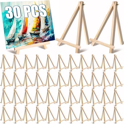 Marspark 30 Pack 9 Inch Wood Easels Bulk Tabletop Easel for Painting Small Easel Stand for Painting Canvas Easels Display Stand Tripod, Back to School Gifts, Portable Canvas Photo Picture Sign Holder