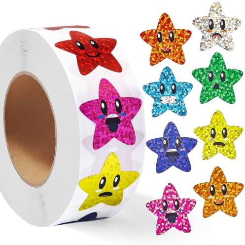 Gsinodrs 1000Pcs Foil Star Stickers, 8 Color Self-Adhesive Decals (1 inch)