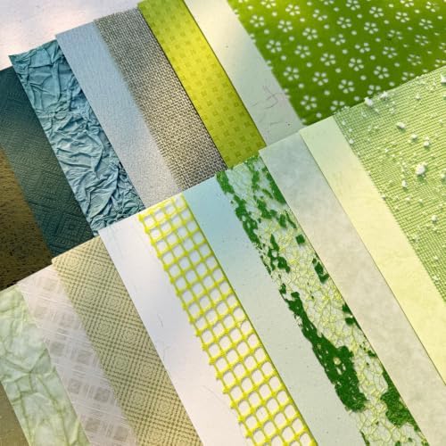 30 Sheets A5 Natural Greens Textured Scrapbook Paper & Mesh Fabric