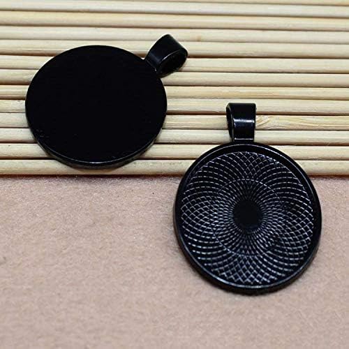 25pcs Round Bezel Pendant Trays Setting Cabochon Blank Base for DIY Crafting Photo Jewelry Findings Making Accessories 25mm Black