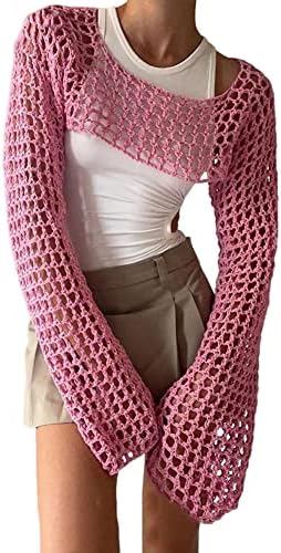 KEOMUD Women Crochet Tops Y2K Hollow Knit Bolero Shrug