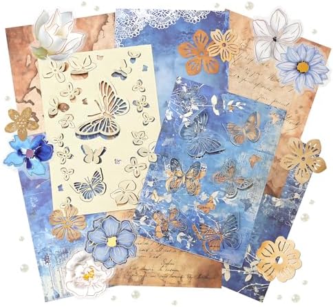 Mayplous 4 Packs Flower Lace Cutouts Decorative Paper & Sticker Set Floral Butterfly Plant Shapes Scrapbooking Die-Cut Paper Shiny Stickers for Journal Card Making Collage Craft (Sophie)