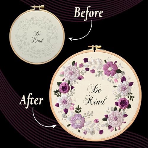 Unwynd Embroidery Kit Floral Theme for Beginners, Satin Stitch Hand Embroidery Kit for Adults, Easy DIY Crafts, Starter Set with Flower Pattern (Floral)