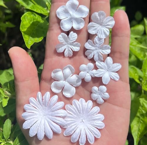 100 Pcs Handmade Mulberry Paper Flowers 3 mm - 1.5 Inch Scrapbooking Wedding DIY Craft Supplies Card. (Mixed White Flowers)