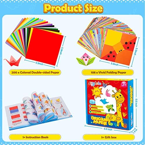 308 Sheets Origami Paper Kit for Kids Ages 5-8 8-12 with Instructional Book | Origami Projects for Beginners, DIY Art Craft Supplies for School Class Lessons, Christmas Birthday Gifts for Boys & Girls