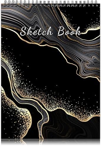 Deokke Sketchbook Top Spiral Bound Sketch Pad, 9 x 12 inch,100GSM Thick Paper,50 Sheets 100 Pages,Art Sketch Book Aesthetic Cute Drawing Writing Paper,for Girls Women-Black Marble