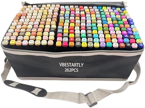 VBESTARTLY 262 Colors Alcohol Markers with Base, Permanent Dual Tip Art Markers for Adults Anime Coloring Sketch Illustrations Pefect for Gift- Refillable