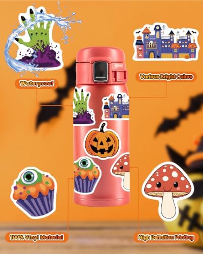 300 PCS Halloween Pumpkin Stickers,Waterproof Vinyl Water Bottle Stickers | Halloween Treats Non Candy, Party Favors Gifts, Goodie Bags Stuffers, Halloween Prizes, Laptop Sticker for Kids Teens Adults