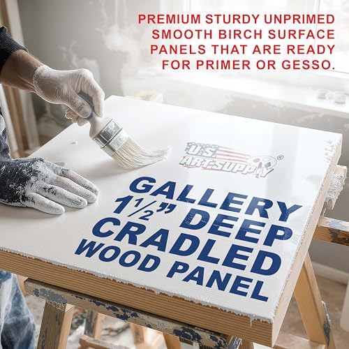 U.S. Art Supply 8" x 24" Unfinished Cradled Wood Panels for Painting | Gallery 1-1/2" Deep (3 Pack) - Artist Depth Wooden Wall Canvases - Mixed-Media Craft, Acrylic, Oil, Encaustic, Paint Pouring