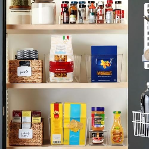 SKTEET Set of 8 Clear Plastic Storage Bins, 4 Large and 4 Small Stackable Storage Containers for Pantry Organization and Kitchen Storage Bins,Home Edit and Cabinet Organizers