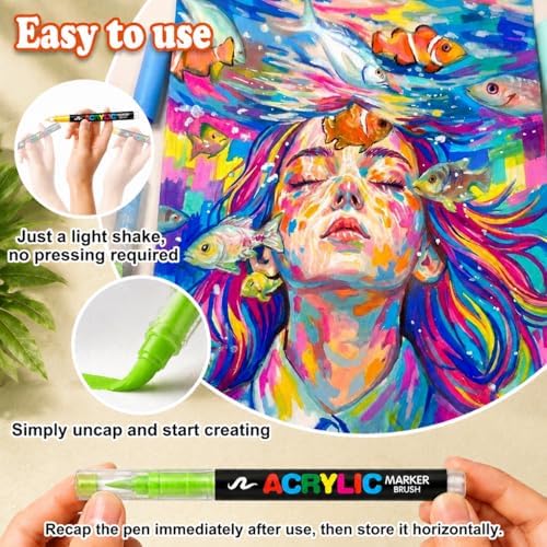 408 Acrylic Paint Markers with Storage Box, Soft Brush Tip Acrylic Paint Pens + 20 Refills, No Bleed Quick-Dry Waterproof Acrylic Markers Set for Rock Painting, Canvas, Wood, Glass, Crafts