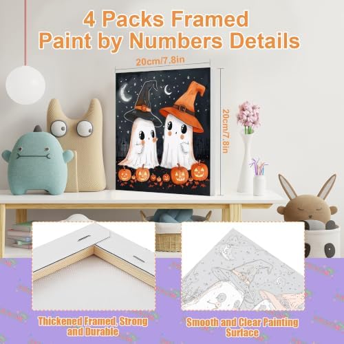 4 Pack Halloween Paint by Number for Kids with Wooden Frame - Wooden Easel