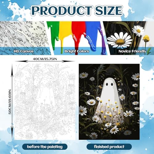 Halloween Paint by Numbers Kit for Adults, Ghost Floral DIY Art, 16x20 In