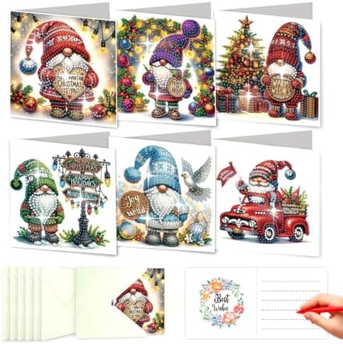 DDGYP 6 Pack Gnome Christmas Diamond Art Cards Kits with Envelopes
