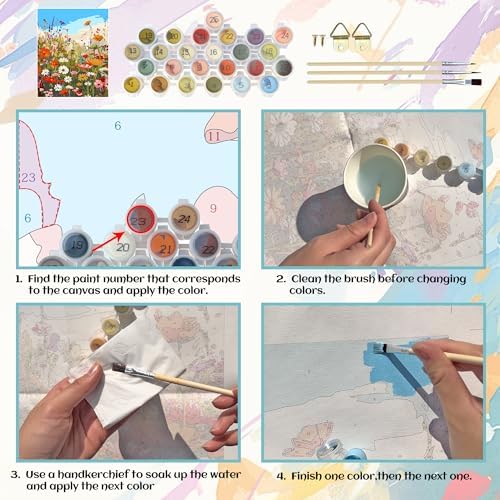 Wild Flowers Paint by Numbers Kit for Adults, Floral Garden Art, 16x20 Inch