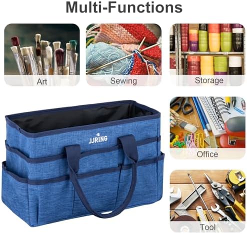 JJRING Craft Tote Bag Organizer For Art Storage With Multiple Pockets, Blue