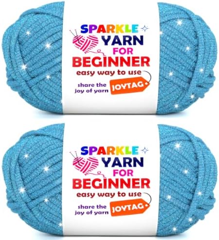 2 Pack Sparkle Beginner Crochet Yarn for Crocheting Knitting Multicolor Easy Crochet Yarn for Beginners(Lake Blue)