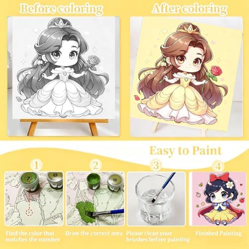 LWZAYS 4 Pack Cartoon Paint by Number for Kids with Wooden Frame-Paint by Numbers for Kids Ages 4-8-12, DIY Paints with Numbers Easy Acrylic Oil Painting Kits for Home Wall Decor (8X8inch) 2.0