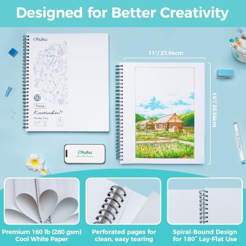 Ohuhu 11"x14" Double-Sided Bleedproof Marker Pad Art Sketchbook 50 Sheets