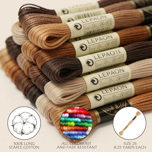Premium Rainbow Color Embroidery Floss - Cross Stitch Threads - Friendship Bracelets Floss - Crafts Floss - 14 Skeins Per Pack Embroidery Floss, Light Rust Gradient