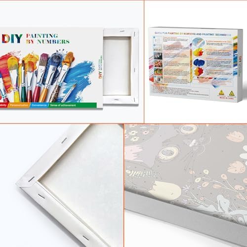 JOOZ Paint by Numbers Kit for Adults with Frame, Black Cat Paint by Number with Easel, DIY Flowers Oil Painting by Numbers Black Cat, Easy Adult Paint by Number Kits Canvas for Wall Decor 8x12 Inch