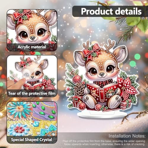 Christmas Diamond Art Kits for Adults,Fawn Reading Book Diamond Painting
