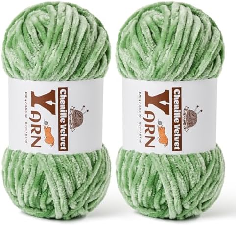Chenille Crochet Avocado Green Yarn 2 Pack