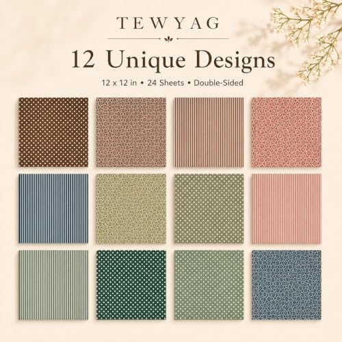 Vintage Scrapbook Paper Double Sided 12x12 Boho Earthy Geometric 24 Sheets