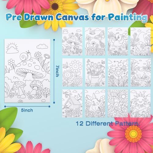 Louise Maelys Pre Drawn Canvas to Paint for Kids, 12 Pack Flowers & Animals