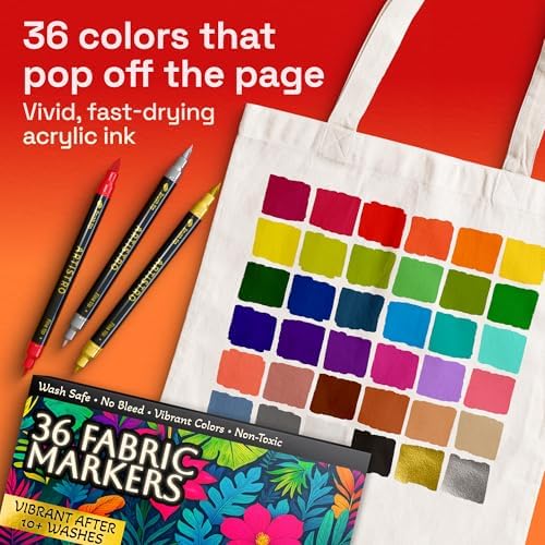ARTISTRO 36 Fabric Markers for Clothes and Textiles - Acrylic Paint Pens