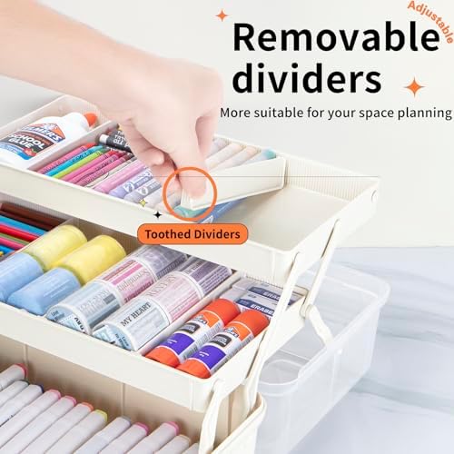 TERGOO 14in 3-Layer Multipurpose Craft Organizers and Storage with Adjustable Dividers, Portable Tackle Box, Folding Art & Craft Case for Medicine, Tool, Sewing Organizer (White, X-Large)