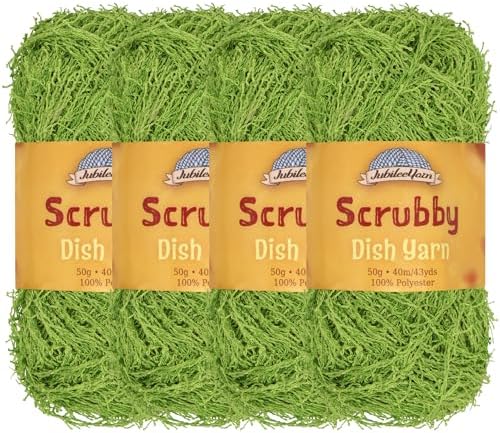 JubileeYarn Scrubby Dish Yarn - 50g/Skein Dishcloth Polyester - Lime Green - 4 Skeins