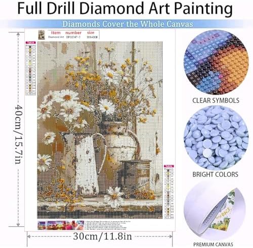 Rustic Flowers Daisy Diamond Art Kits for Adults Diamond Painting Kits