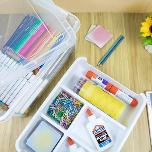 Creahaus 17 Quart Plastic Storage Box with Removable Tray Durable Craft Organizers and Storage Stackable Storage Container for Organizing Bead, Art, Sewing, Playdoh (Clear)