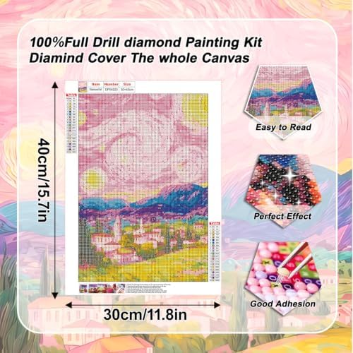 VeGuude Diamond Art Kits for Adults Pink Starry Night Diamond Painting Kits