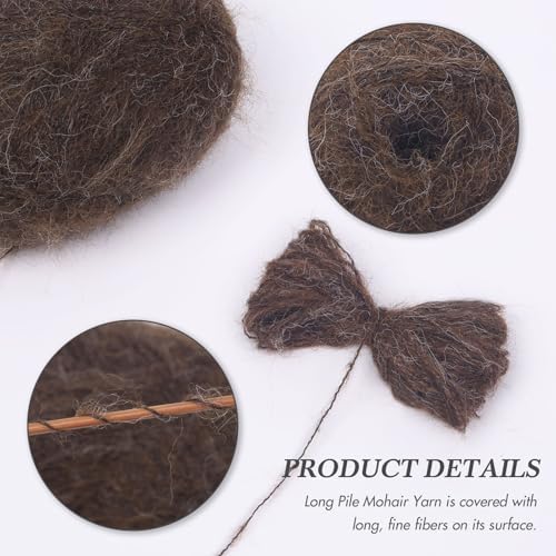 NICEEC 2 Skeins Long Pile Mohair Yarn 2.82oz/788yds - Coffee