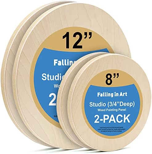 Falling in Art 4 Pack 8'' &12'' Unfinished Round Birch Wood Panels