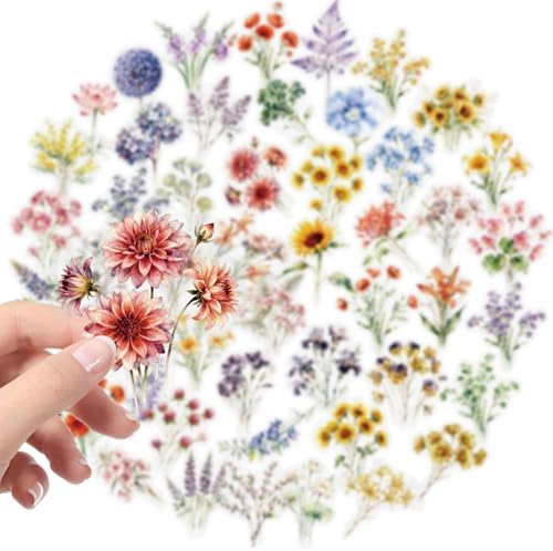 50Pcs Watercolor Flower Vinyl Stickers