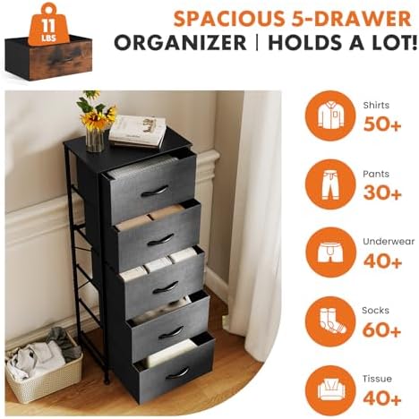 Sweetcrispy 5 Storage Drawer Bedroom Dresser, Tall Dresser for Organizer