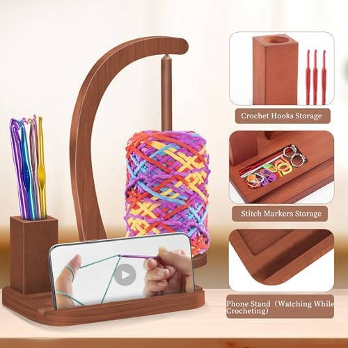 FOGWOWO Yarn Holder for Crocheting,with Storage & Phone Stand,Crochet Gifts