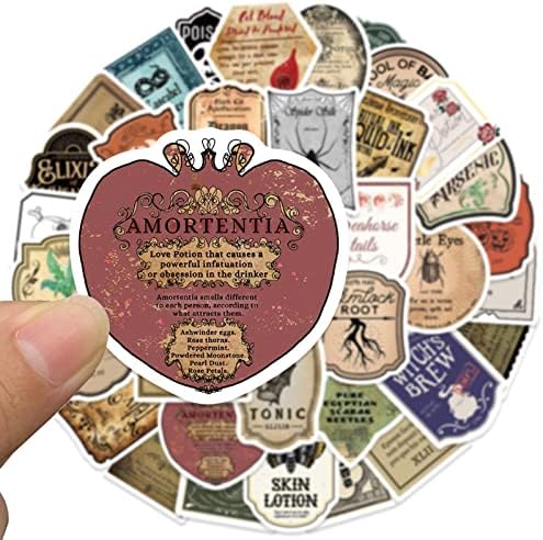 50 Pcs Potion Label Stickers Retro Aesthetic Party for Water Bottle Laptop Skateboard Luggage Guitar Car Motorcycle Bike Vinyl Waterproof Apothecary Sticker Pack Suitable