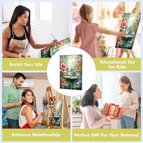 Bowetile Framed Paint by Numbers Bird Kit for Adults, Adults' Paint-by-Number Kits on Canvas, Painting by Numbers Flower, Acrylic Fountain Number Painting Gifts for Home Wall Decor, 8x12in