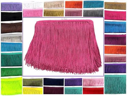10 Yards of 4" Long Chainette Fringe Thread Yarn Tassel Trim Braid Fringe for Crafts Sewing and Decor-Fuchsia Hot Pink