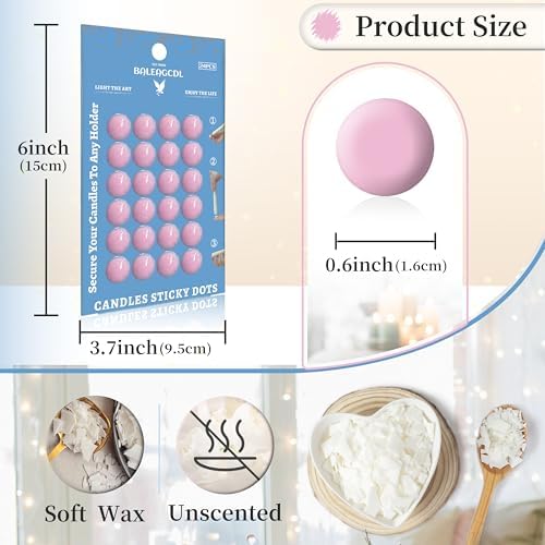 Candle Sticky Dots - Pink Wax Candle Adhesive Dots - Unscented Cire Adhesive for Secure Candle Placement - Easy Clean and Traceless Adhesive for DIY Projects - Pack of 24