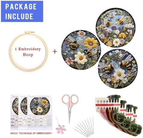 LB Yellow Floral Embroidery Kit for Beginners Adults