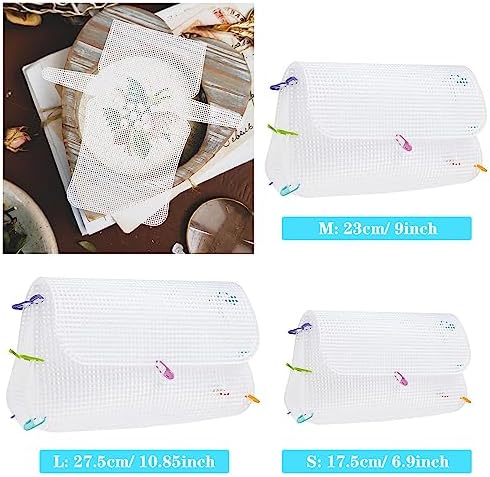 Allazone 58 PCS Clear Plastic Mesh Canvas Sheets for Embroidery, Plastic Mesh Sheets Plastic Canvas with 12 Color Acrylic Yarn for DIY Sewing Bag